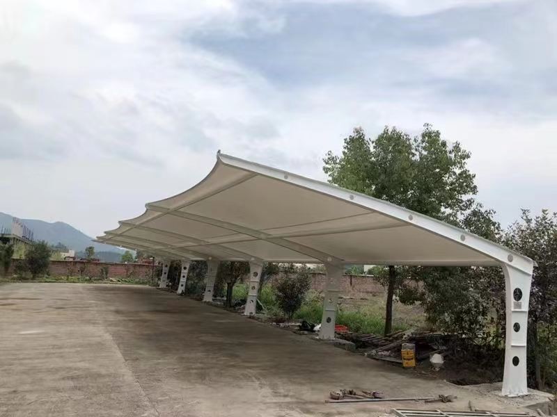 平阳县小区改造停车棚工程，膜结构非机动车棚定制厂家-2